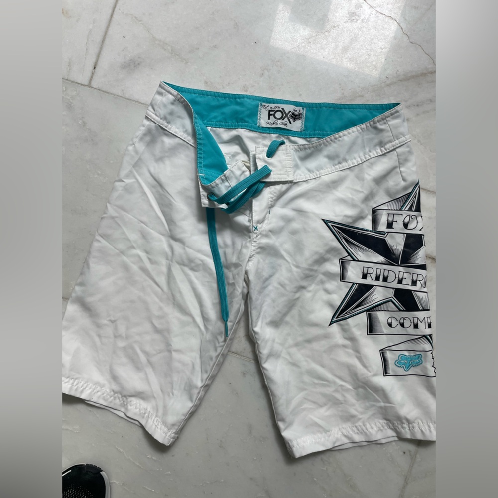 Fox White and Teal Graphic Shorts size 3